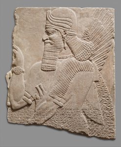 panel en relieve de figura sobrenatural, c.883-59 a.C. (alabastro de yeso)